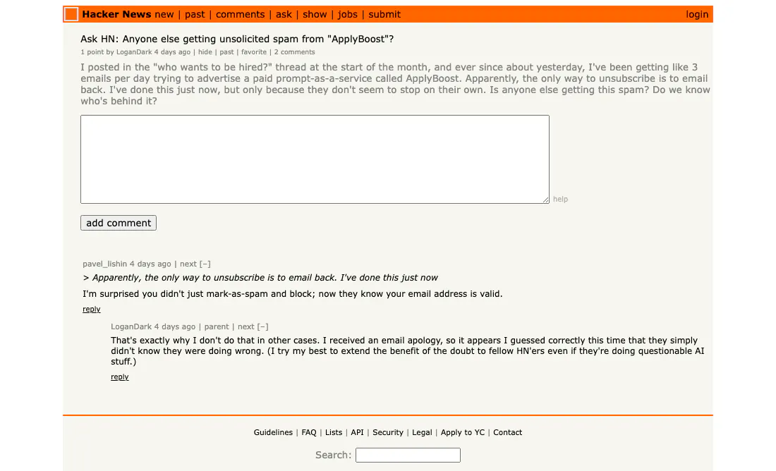 Ask HN: Anyone else getting unsolicited spam from ApplyBoost?